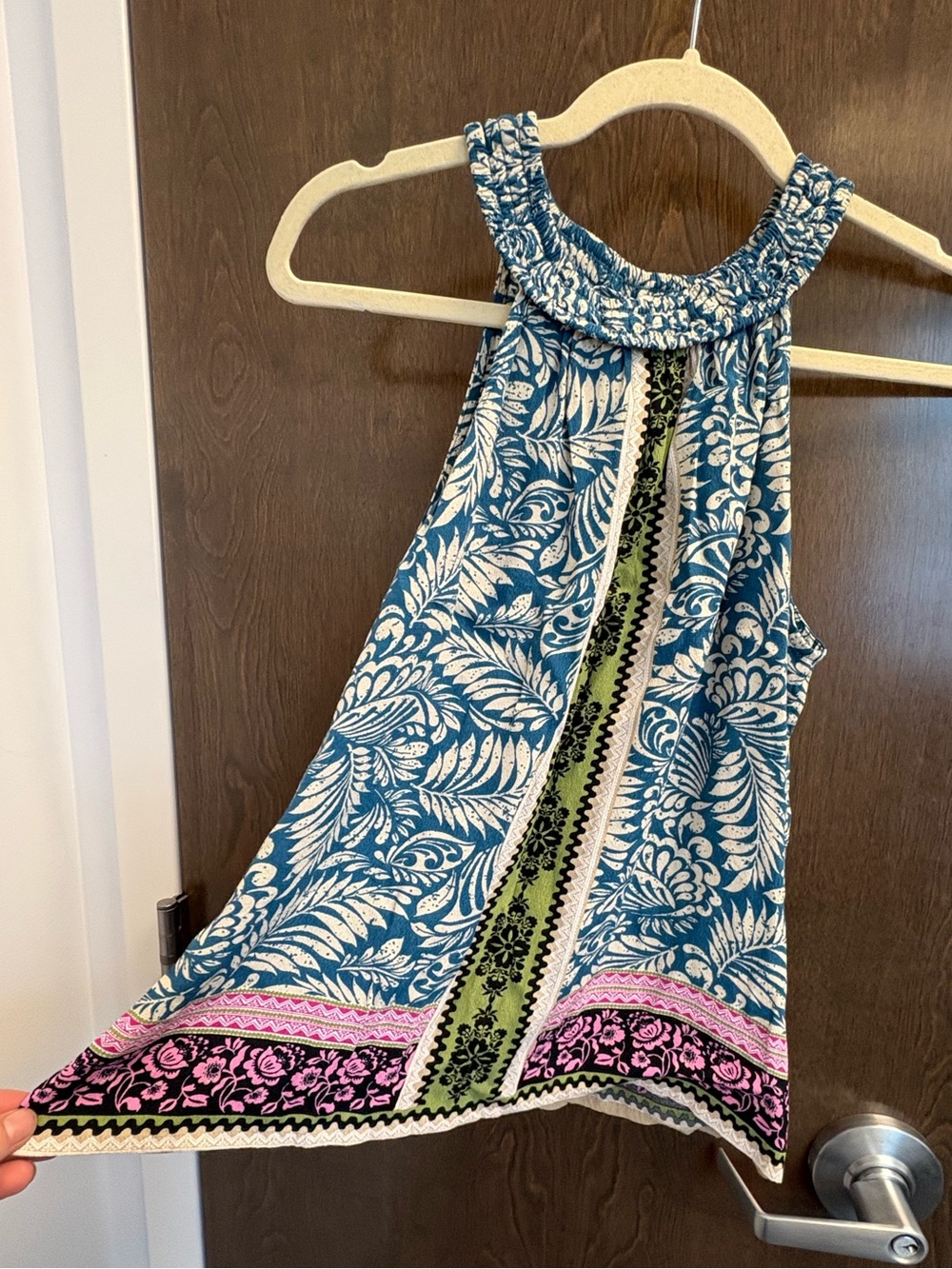 LOFT Teal and Cream Floral Boho Inspired Halter Top - Size Medium